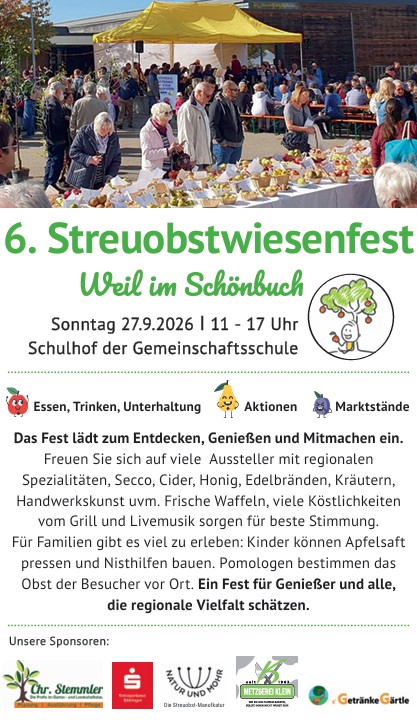 Besuchen Sie uns auf dem 6. Streuobstwiesenfest in Weil im Schönbuch!